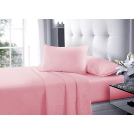 Fitted Bed Sheet With FREE Pillow Case Poly Cotton PINK SMALL DOUBLE 4FT
