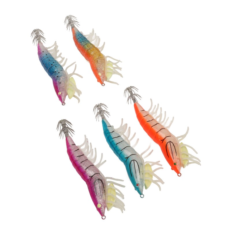 5pcs Wood Shrimp Bait Artificial with Counterweights Double Pileate Hooks