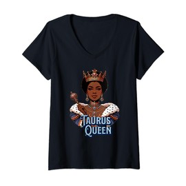 Womens Taurus Queen Zodiac Crown Level Of Savage Elegant Regal V-Neck T-Shirt