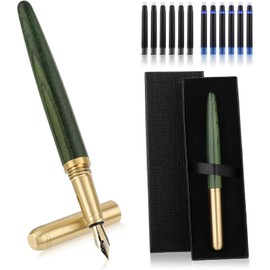 Amaxiu - Juego de bolígrafos estilográficos de madera de punta fina, pluma estilográfica de madera clásico con 12 cartuchos de tinta de 2,6 mm y caja