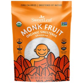 SweetLeaf Organic Monk Fruit Sweetener, Granular – Zero-Calorie, Natural Sugar Substitute for Coffee, Tea, and Baking, 8.47 Oz