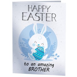 Happy Easter Card For Brother - Easter Bunny & Easter Egg Blue Design