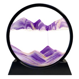 HYUGF Moving Sand Art Picture Decor, 3D Deep Sea Sandscape Liquid Motion, Round Glass Frame Display Flowing Sand Relaxing Gift for Kids Adults Home Office Work Desktop Decoration Toy (Purple,12")