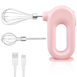 Frullatore elettrico senza fili, mini frusta a mano con 4 livelli e 2 fruste, frullatore elettrico ricaricabile USB, frullatore elettrico per cuocere, panna, torte, budini e altro, rosa