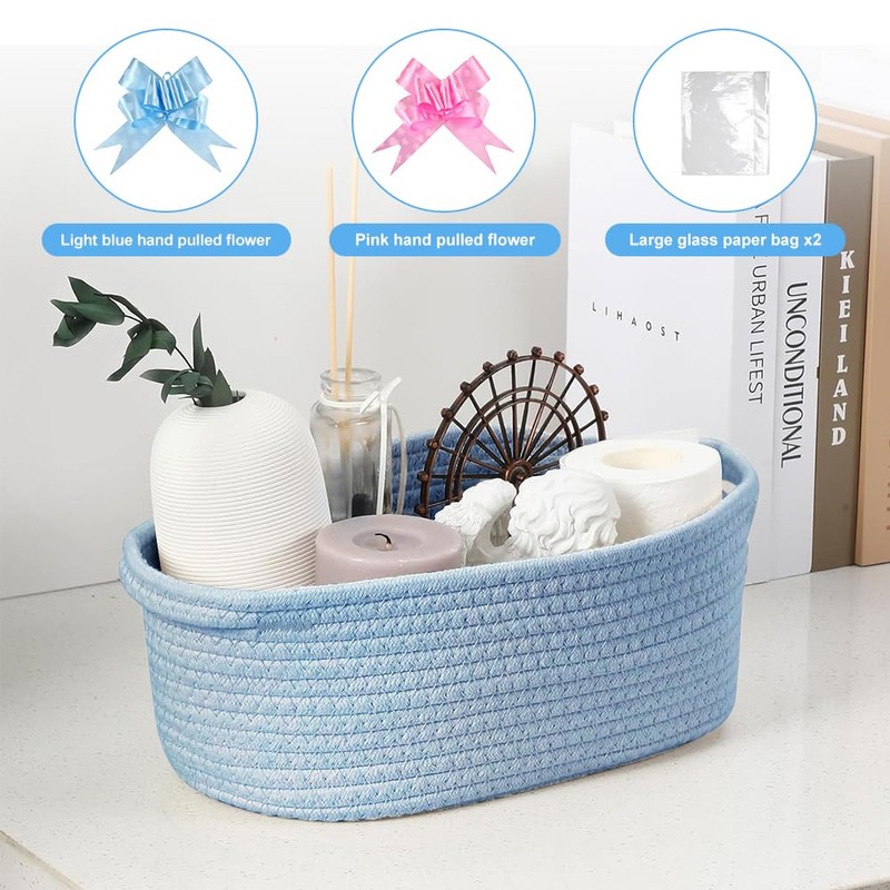 Hojalis Gift Basket, Woven Rope Basket with Cellophane Bags &