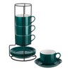 YOLIFE 8oz Porcelain Stackable Cappuccino Cups with Saucers and Metal