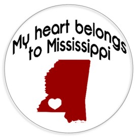 Kiwi Gifts My Heart Belongs To Mississippi - Circle Sticker Decal 3 Inch - State Pride