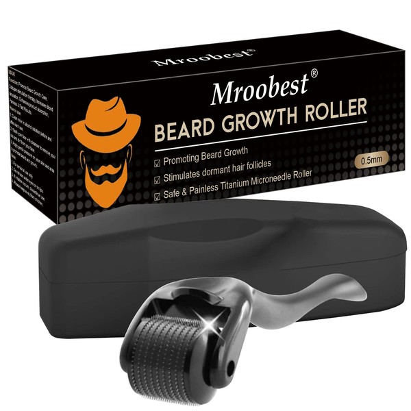 Beard Roller, Derma Roller Beard, Beard Roller for Growth, Stimulate Beard and Hair Growth Roller, Derma Roller for Men, Matte Black Beard Roller,0.5mm