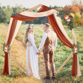 DearHouse 3 Panel Wedding Arch Draping Fabric, 29.5" x18Ft Pearl Fabric Drapes for Wedding Sheer Backdrop (Champagne+Terracotta+Caramel)