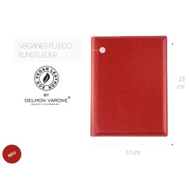 DELMON VARONE Premium Writing Case with Notepad DIN A5 (50 Sheets) Made of Vegan Eco Faux Leather Red - Organiser Conference Folder with Pen Holder and Slip Pocket - Business Organiser Folder