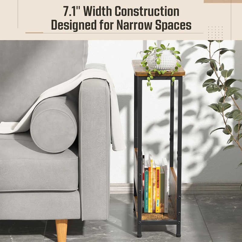 7.1" Narrow Side Table for Small Spaces, 2 Tier Small