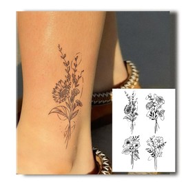 UBICA 2 Sheets Semi Permanent Tattoos, Temporary Tattoo for Women & Girls, Lasts 7-15 Days Water-Resistant Fake Tattoo Stickers, Realistic Flower Design for Party, Non-Reflective & Safe for Skin