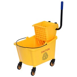 Side Press Wringer Commercial Mop Bucket, 35 Qt Larger Capacity Cleaning Caddy with Wheels, Yellow