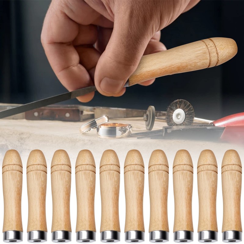 10Pcs Wooden File Handle, Safety File Handle with Metal Safety