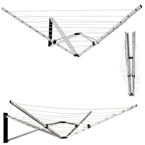 Crystals 5 Arm Wall Mounted 25m Aluminium Folding Rotary Airer Multi Hanger Washing Line Cloth Airer