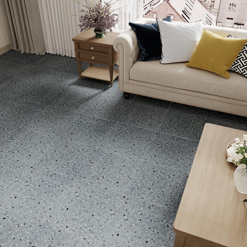 VaryStyle Grey Terrazzo Vinyl Flooring Peel and Stick Floor Tiles