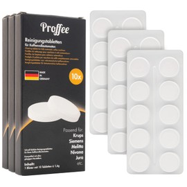 Proffee Reinigungstabletten | 3 x 10 Tabs | Luftdicht verpackt | Für Kaffeevollautomaten und Espressomaschinen | Entfernt Rückstände und Ablagerungen von Kaffeeöl, Made in Germany