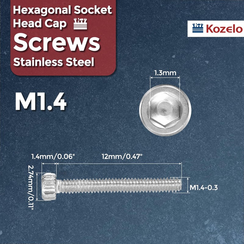 Kozelo 50pcs Socket Head Cap Screws - [M1.4-0.3 x 12mm]