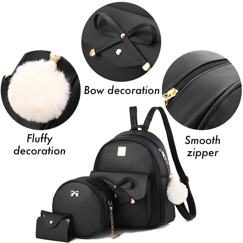 I IHAYNER Girls Bowknot 3-Pieces Fahsion Leather Backpack Backpack Purse
