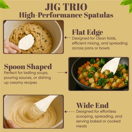 JIG TRIO 3-Piece Double-Headed Silicone Spatula Set – White – Heat-Resistant Baking & Cooking Tools – BPA-Free, Non-Stick Safe, Dishwasher Friendly, Giftable Set