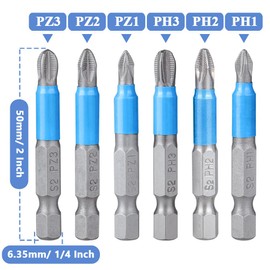 Mesee 12 Pieces Magnetic Cross Screwdriver Bit Set with 1/4" Hex Shank, 50mm Anti-Slip Phillips Screwdriver Bits Woodworking Electric Hand Drill Tool Accessory - PZ1, PZ2, PZ3, PH1, PH2, PH3