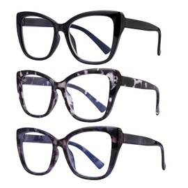 OKH 3 Packs Computer Reading Glasses for Women readers 2.50 Men Blue Light Blocking Readers Spring Hinge Eyewear (Black, Black and white, Purple tortoiseshell)
