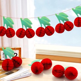 Cherry Hanging Honeycomb Centerpieces, 3D Cherry Birthday Party Decorations, Table Centerpieces Paper Lanterns for Summer Fruit Party Decor