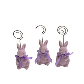 HOBBY LOBBY NEW FLOCKED EASTER BUNNY PURPLE PLACE CARD PLACECARD HOLDERS SET OF 3 FREE SHIP