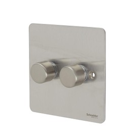 Schneider Electric Ultimate Flat Plate - Double 2 Way Dimmer Light Switch, Main & Low Voltage, 250W/VA, GU6222CSS, Stainless Steel