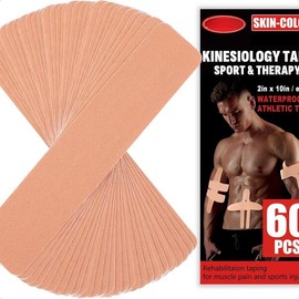 60 Pieces Pre-cut Kinesiology Tape, 6 Colors, 2" x 10", Cotton Athletic Tape, Sports Tape, Elastic Muscle Tape, Athletic Tape, Knee Tape, for Sports and Everyday Use - quantity: 60 pieces of Skin Color