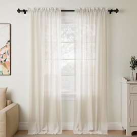 TRLYC Beige Sheer Curtains -95 Inches Long Voile Panels Curtain Solid Window Treatments Rod Pocket Breathable Light Filtering Drapes for Bedroom Living Room Kitchen (Beige, 2 Panels, 60" W x 95" L)