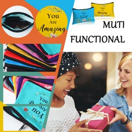 Hillban 10 Pcs Inspirational Gifts Bulk Cosmetic Bag for Women Employee Appreciation Gifts, You Are Amazing Loved Green Leaves Makeup Bags(Colorful)