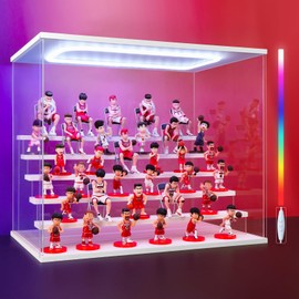 Naconmlet Clear Acrylic Display Case for Action Figure- Funko Pop Dustproof Showcase with Lighting, Multiple Layers for Collectibles (White Base, 6-Tier 50x32x42cm/19.7"x12.6"x16.5"inches)