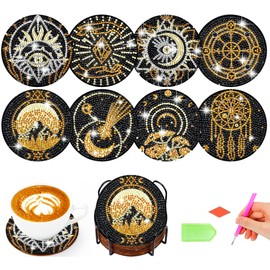 CharySim Diamond Painting Coaster Adult Mandala Craft Set Children Craft Set Girls 6 7 8 9 10 Years Diamond Painting Coaster with Holder Christmas Gift Advent Calendar Tarot