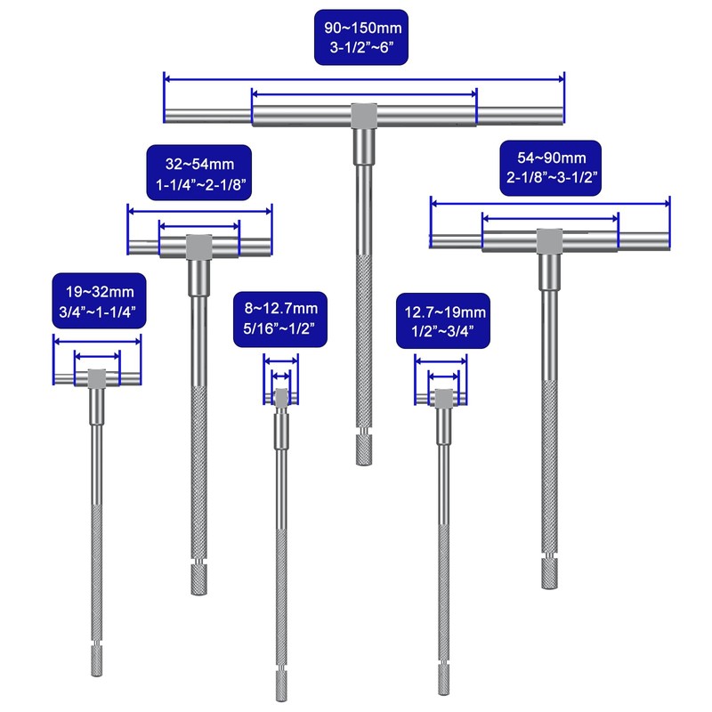 HDLNKAK Telescoping Gage Set, 6 Pack Stainless Steel T -