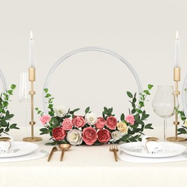 YALLOVE 2 Pack 12 Inch Floral Hoop Table Centerpiece, Acrylic Wreath Ring Stand for Balloon and Flower Decoration, Flower NOT Included