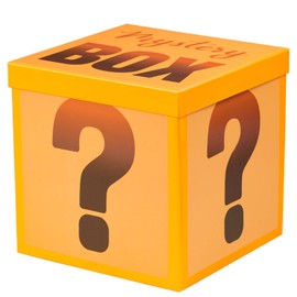 Mystery Gift Box with Lid, Fun Orange Question Mark Design, Medium Collapsible Gift Box with Tissue for Kids & Adults, Birthday, Party Games, Mystery Surprise Packaging, 9x9x9 Inches, 1 Pcs