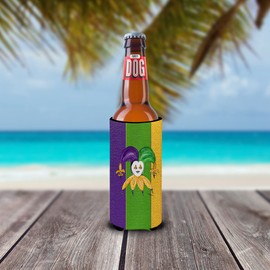 Caroline's Treasures 8368MUK Jester Mardi Gras Ultra Hugger for Slim cans Can Cooler Sleeve Hugger Machine Washable Drink Sleeve Hugger Collapsible Insulator Beverage Insulated Holder