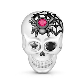 GNOCE 925 Sterling Silver Skull with Garnet and Black Stones Charm Fit Bracelet and Necklace Gifts for Women/Men/Girls, Silver