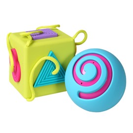 Fat Brain Toys Oombee Bundle - Nesting Ball and Oombee Cube Shape Sorter Combo, 2 PC BPA-Free Baby Toy Set, Includes Zippered Storage Bag
