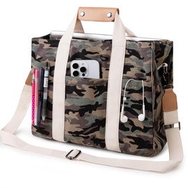 MEEJUNE Canvas Tote Bag with Multi Pocket Crossbody Bag for Women Tote Bag with Compartments Adjustable Wide Shoulder Strap Handbag (No zipper)- Camo