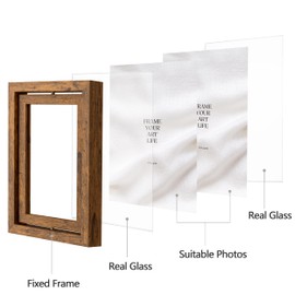 eletecpro 4x6 White Rotating Floating Picture Frames Set of 2 Reversible Double Sided Glass Frames with Ingenious Design Home Decor for Vertical or Horizontal Tabletop Display