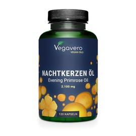 Evening Primrose Oil Capsules High Dose | No Gelatin or Additives | 2100 mg Daily Dose | 11% GLA (Omega 6) | Laboratory Tested | Pack of 120 | German Production Vegavero