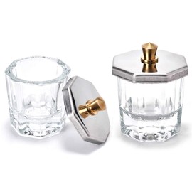 Karlash Juego de 2 cuencos de cristal acrílico para uñas con tapa de metal