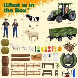 Womaqu Remote Control Tractor with Trailer - Farm Toys Set Including Animals, Fruits, Vegetables, and Farmer Figures, Toddlers Farm Vehicle Toys for 3 4 5 6 7 8 9 Year Old Boys Girls Birthday Gifts