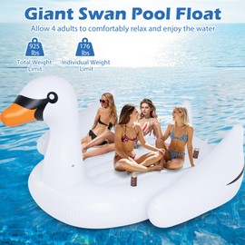 GYMAX Pool Float, 4 Person Inflatable Floating Swan Island with Built-in Cup Holders, Electric Pump & Mooring Rope, Tanning Pool Lounger Raft for Adults, Lake, Beach, River