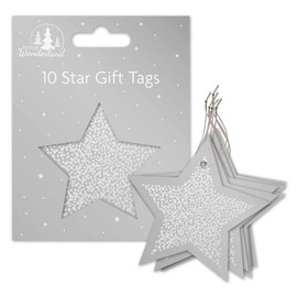 Tallon Festive Wonderland XA0171 Luxury Christmas Xmas Star Gift Tags, Silver - Pack of 10