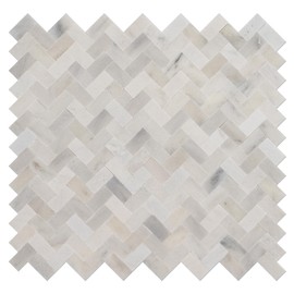 V-MOZZA Herringbone Peel and Stick Stone Tile, 5-Sheet Peel and Stick Stone Backsplash 3D Marble Look Mosaic Tiles for Kitchen Fireplace