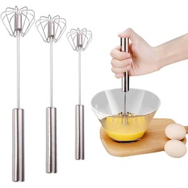 WADY 3 Unidades de Batidora Semiautomática de Acero Inoxidable, Mejorado Batidor de Huevos de Acero Inoxidable con Manivela, Mezclador de Manivela Manual Versátil (3Pcs)