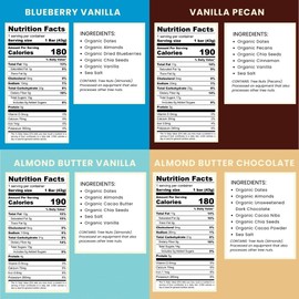 Bearded Brothers, Organic Vegan Protein Energy Bars, 4 Flavor Variety (12 Pack) - Gluten Free, Paleo, Fiber, Whole 30 | Non GMO Low Glycemic Snacks (Packaging May Vary)